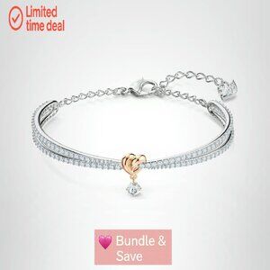 Crystal Heart Bangle Bracelet with Lobster Clasp, 4.5cm Length
